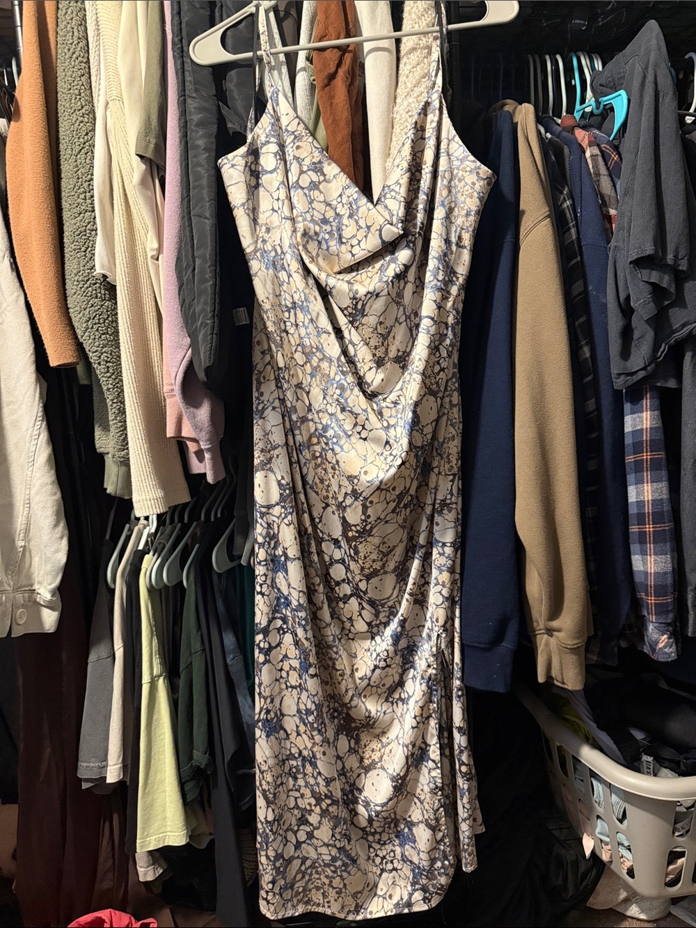 Forever 21 Marble-Print Cowl Slip Dress in Blue and Cream
